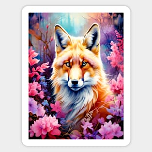 Red Fox with Flowers and Forests Sticker